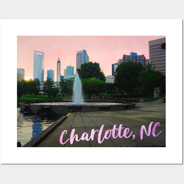 Cool photography of Charlotte North Carolina skyline blue sky sunset USA city break Wall Art by BoogieCreates